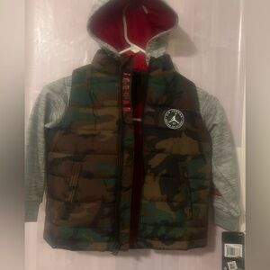 Jordan Boys' Camouflage Puffer Vest with Grey Hoodie and Red Lining